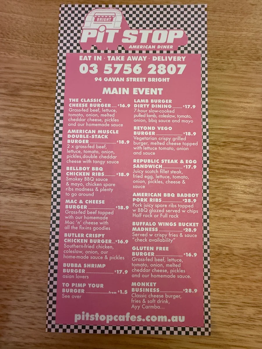 Menu, Pit Stop Bright