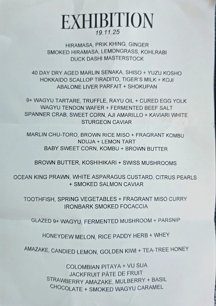 Menu, Exhibition Restaurant