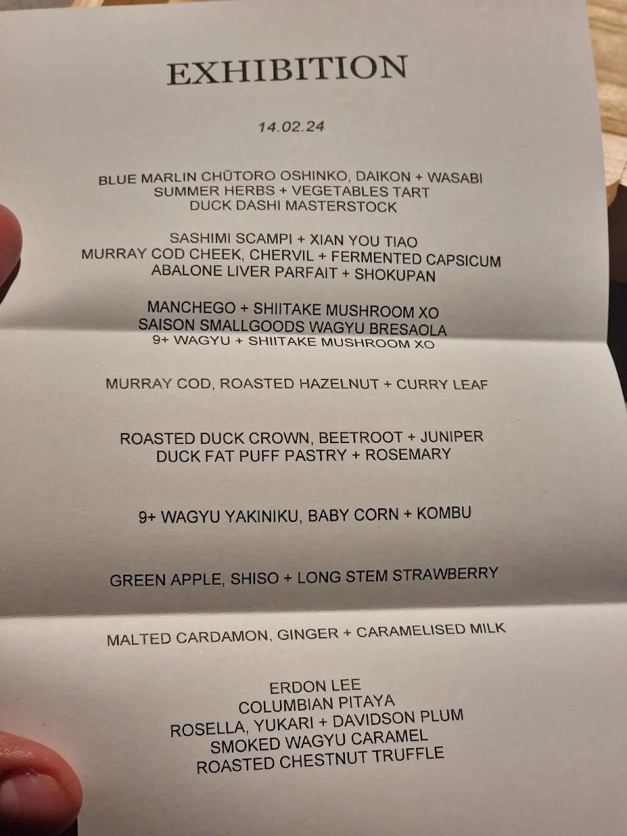 Menu, Exhibition Restaurant