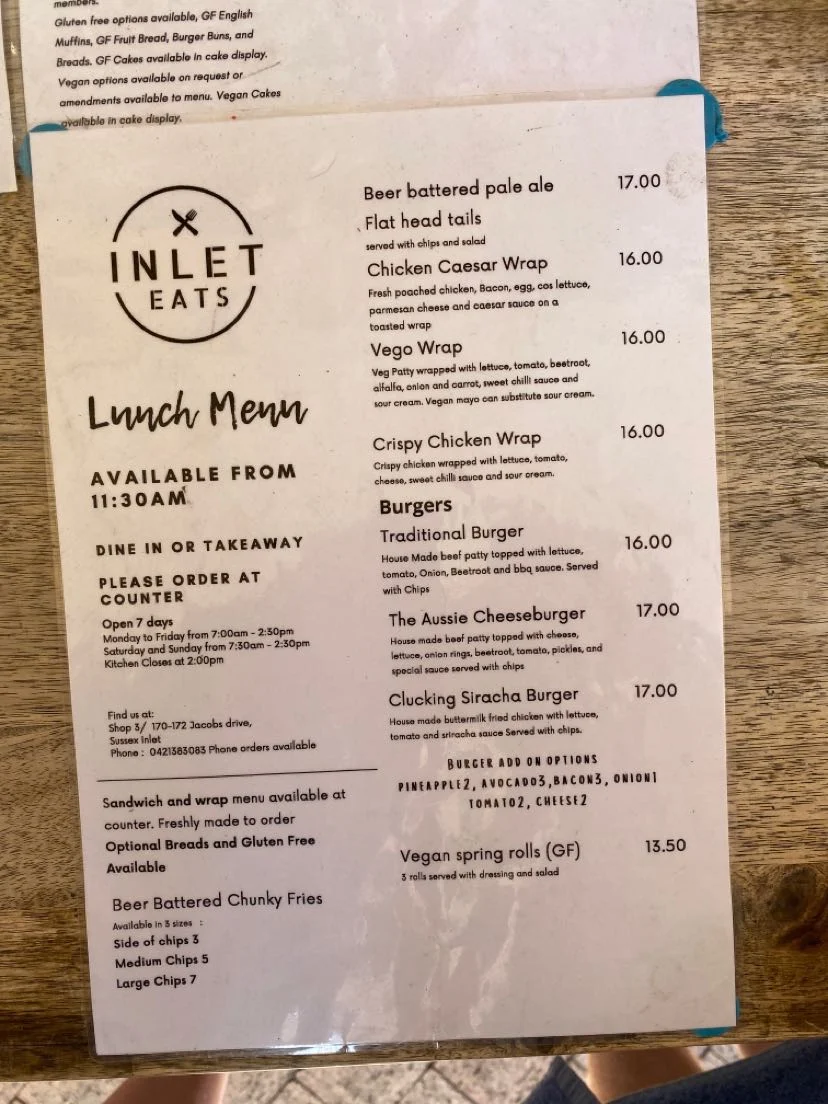 Menu, Inlet Eats