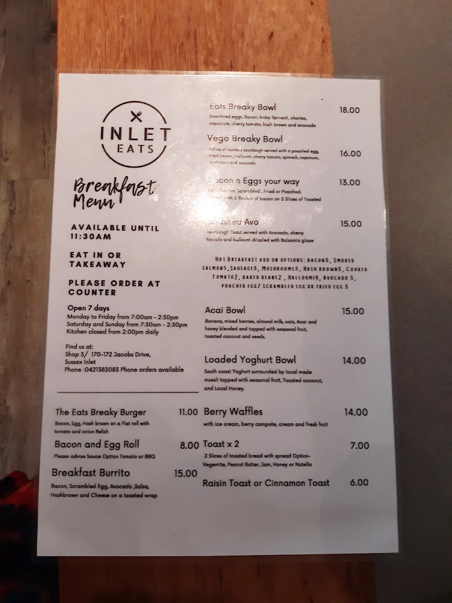 Menu, Inlet Eats