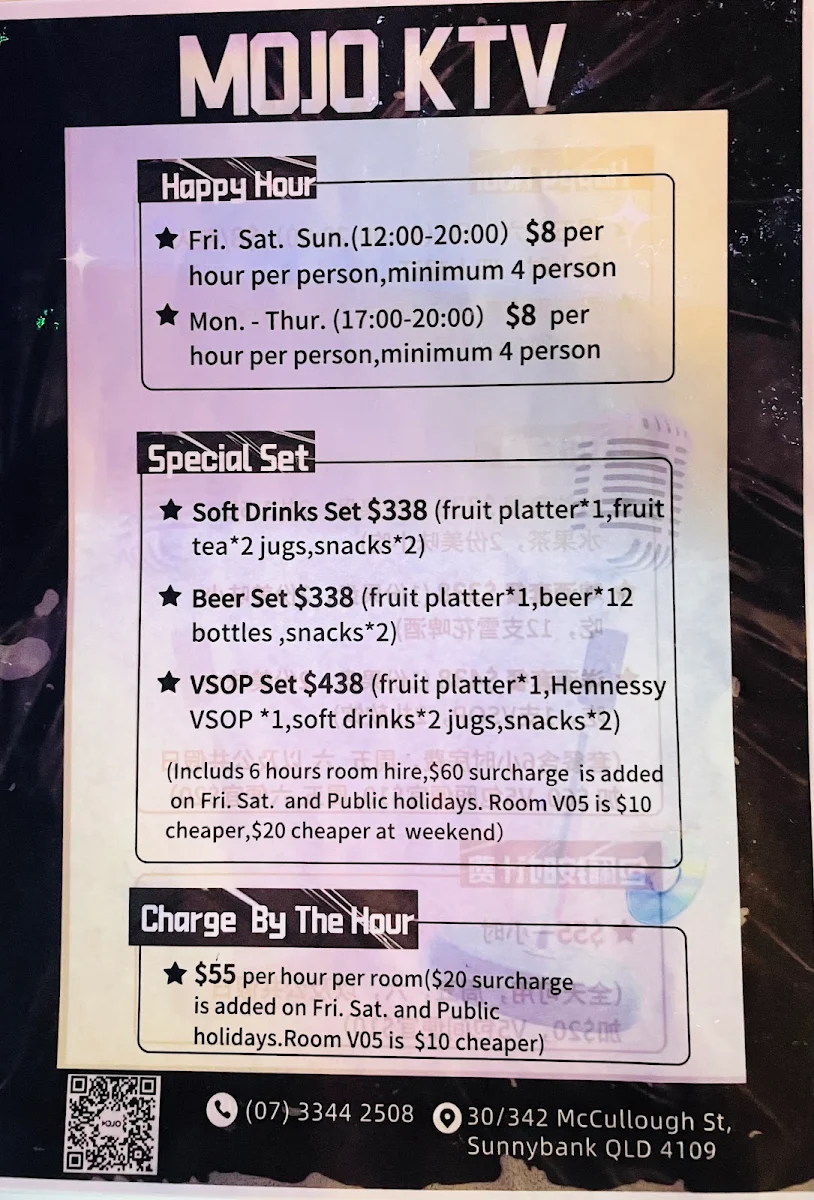 Menu, MOJO Karaoke Bar