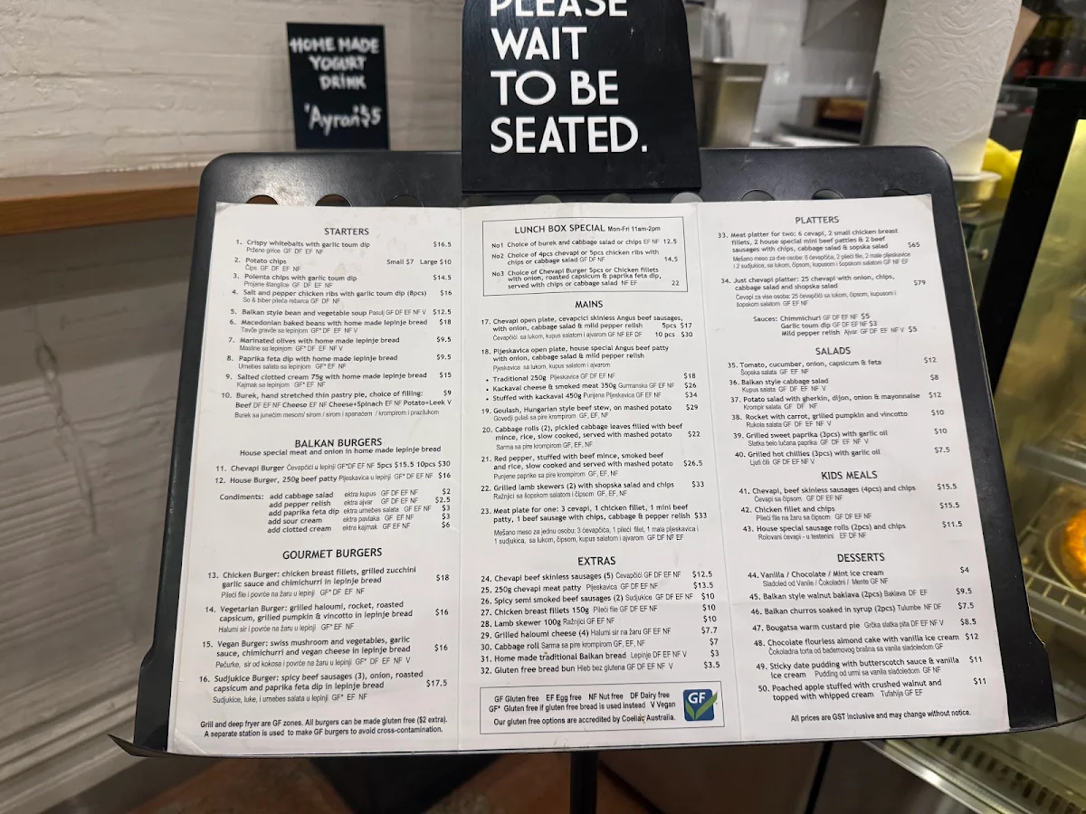 Menu, Chevapi Grill Balkan Kitchen