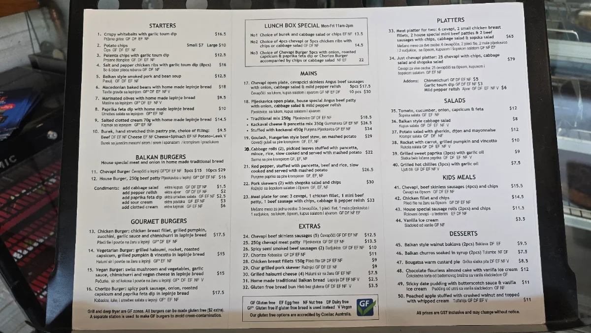 Menu, Chevapi Grill Balkan Kitchen