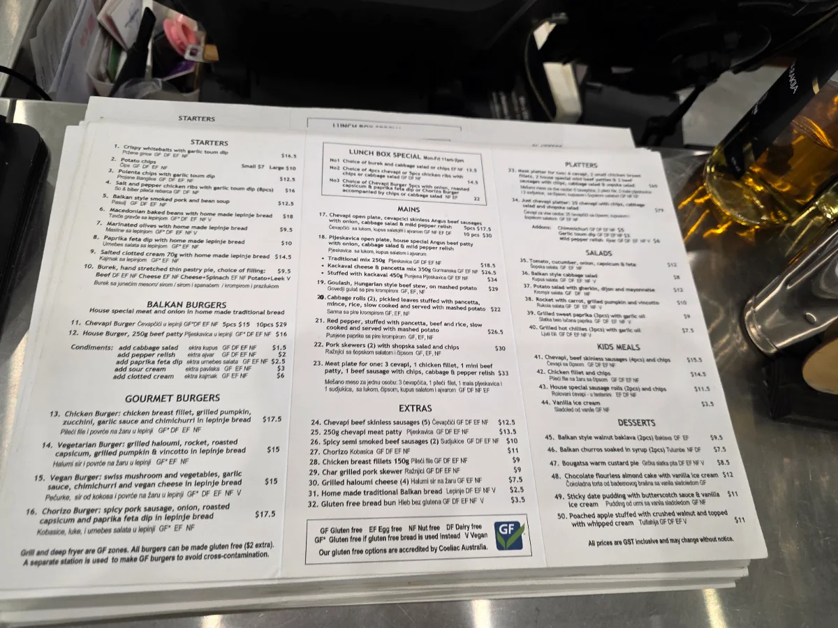 Menu, Chevapi Grill Balkan Kitchen