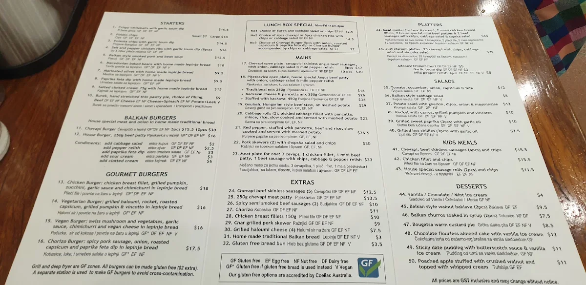 Menu, Chevapi Grill Balkan Kitchen