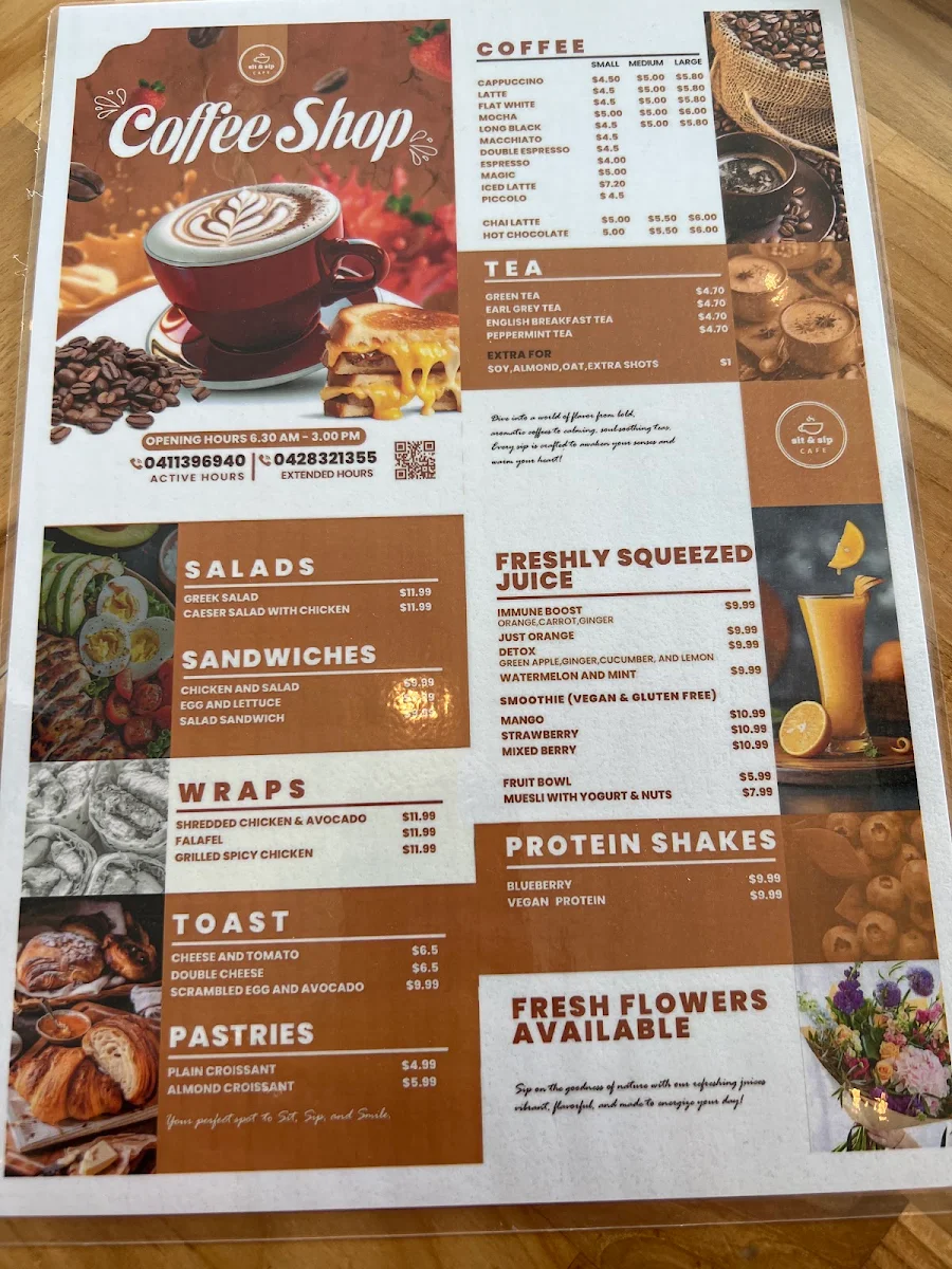 Menu, Sit & Sip Cafe