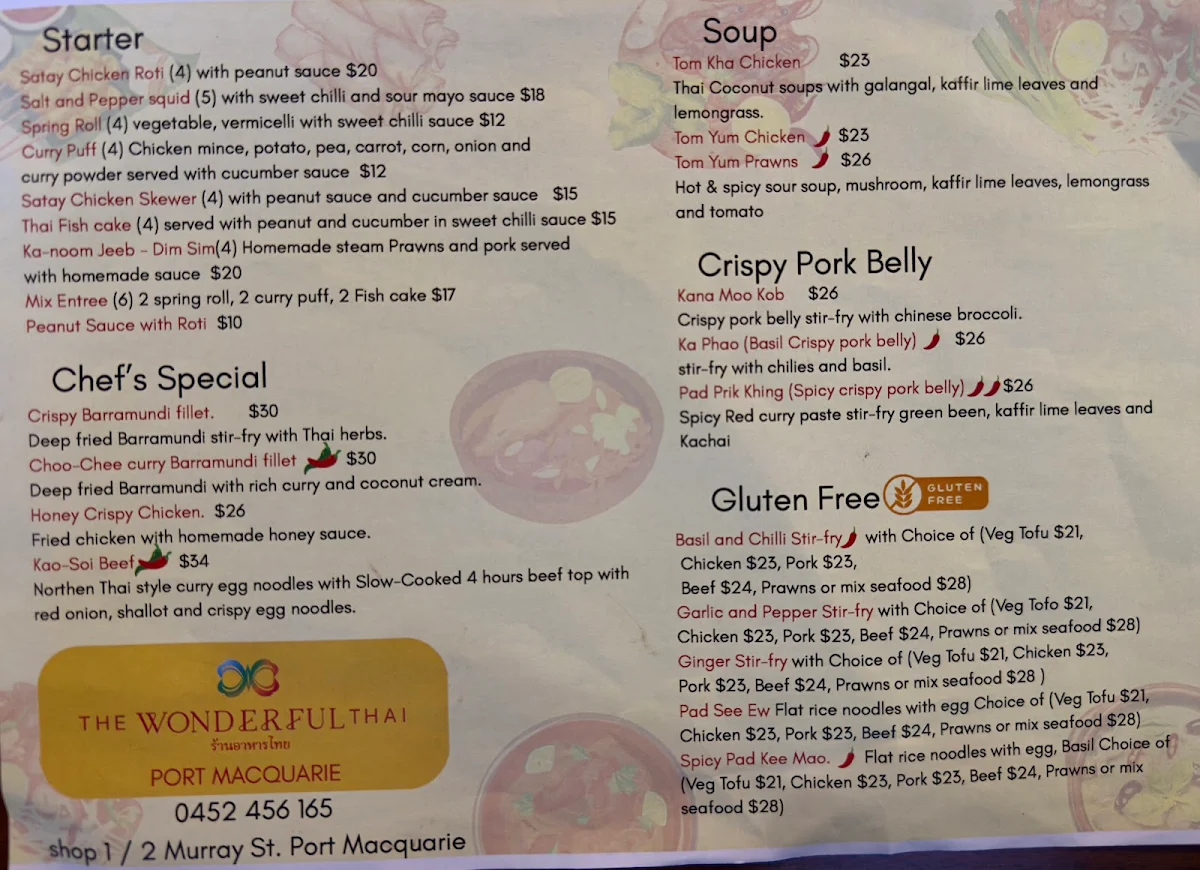 Menu, The Wonderful Thai