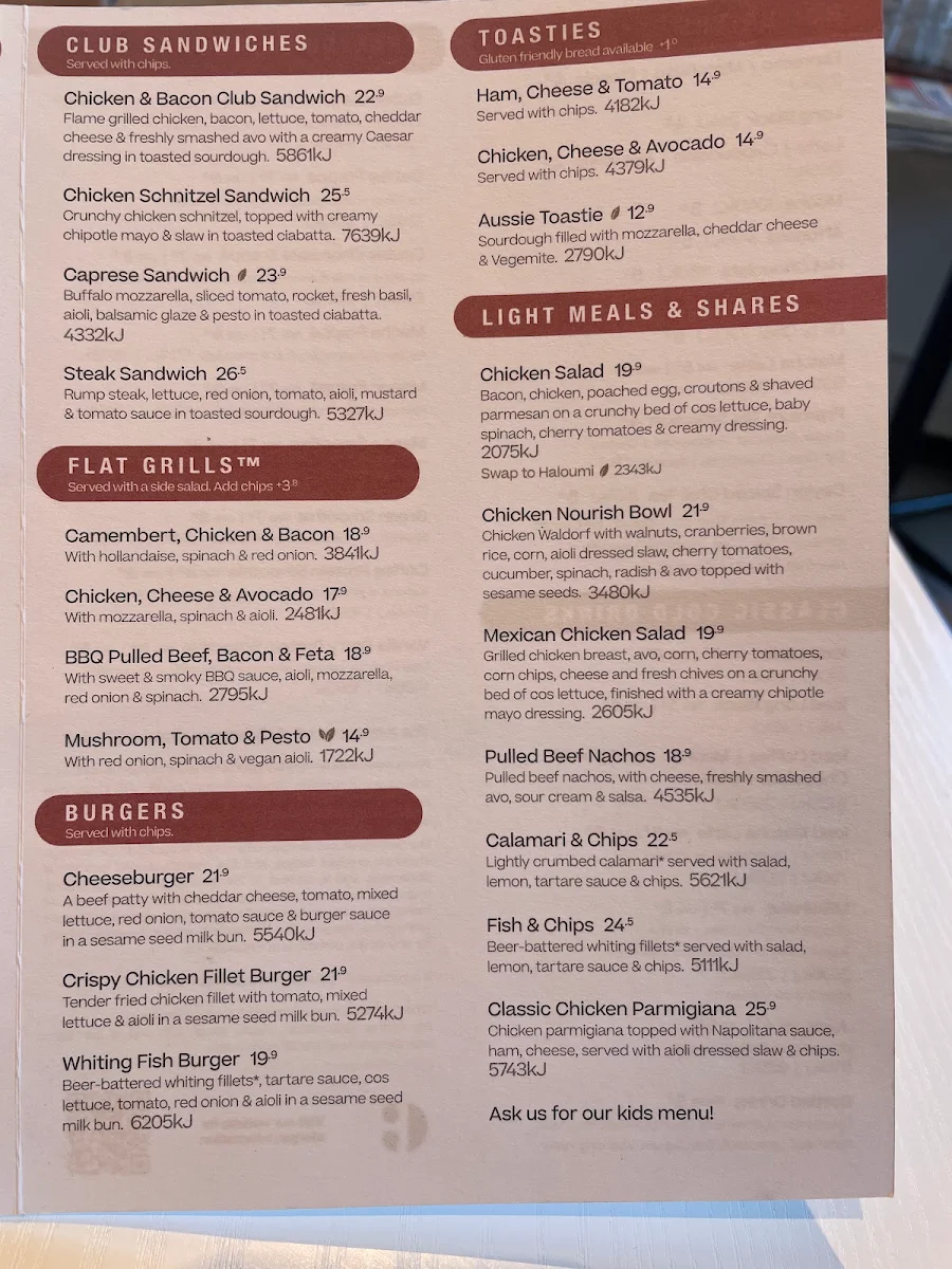 Menu, The Coffee Club Café - Joondalup Square Edgewater