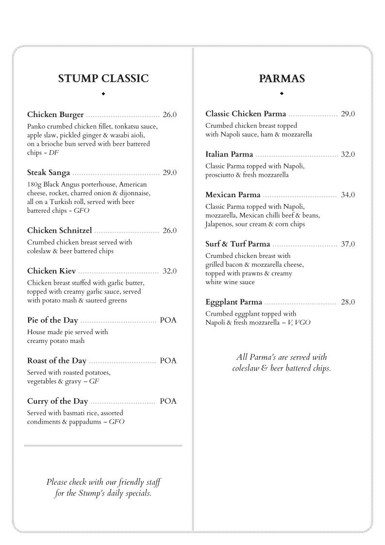 Menu, The Stump