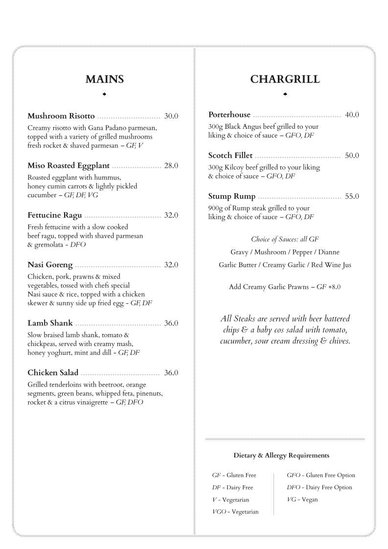 Menu, The Stump