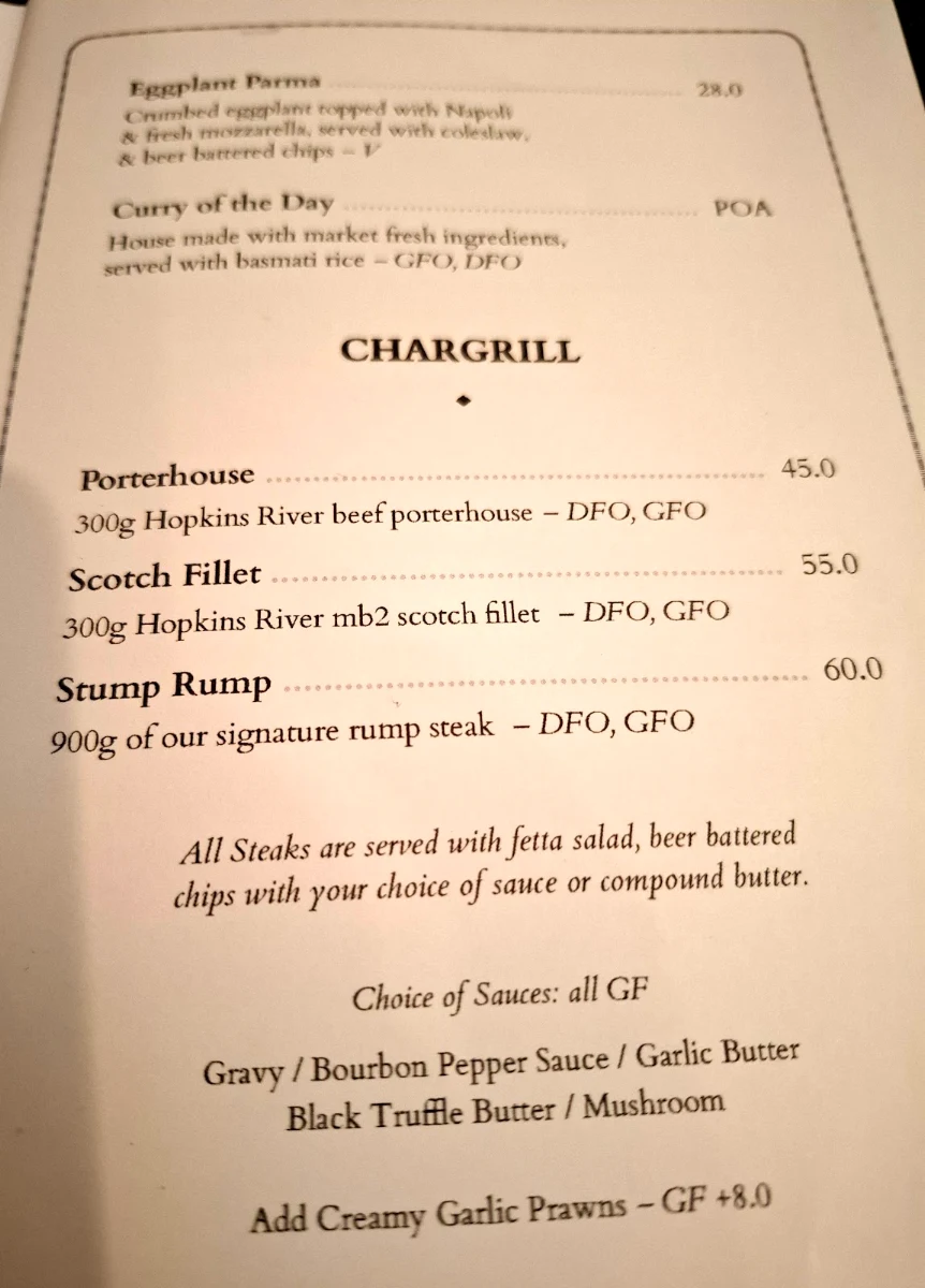 Menu, The Stump