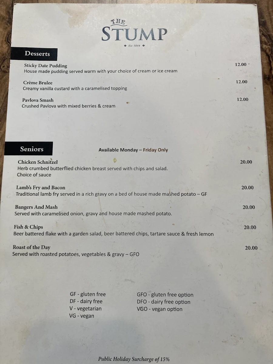 Menu, The Stump