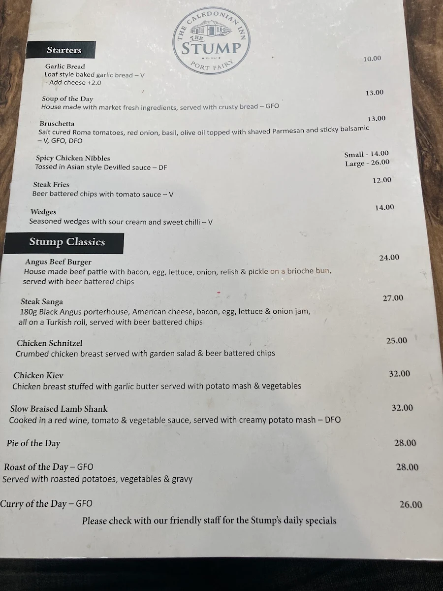 Menu, The Stump