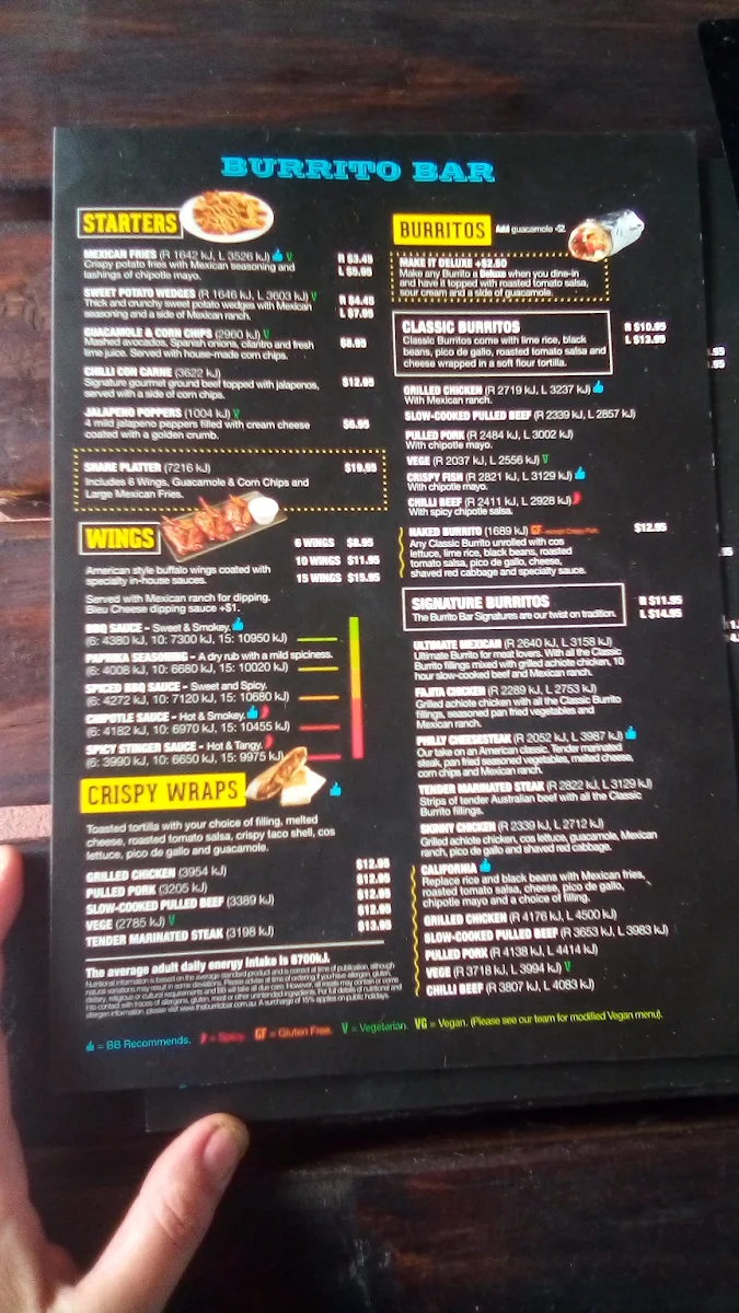 Menu, Burrito Bar Sale