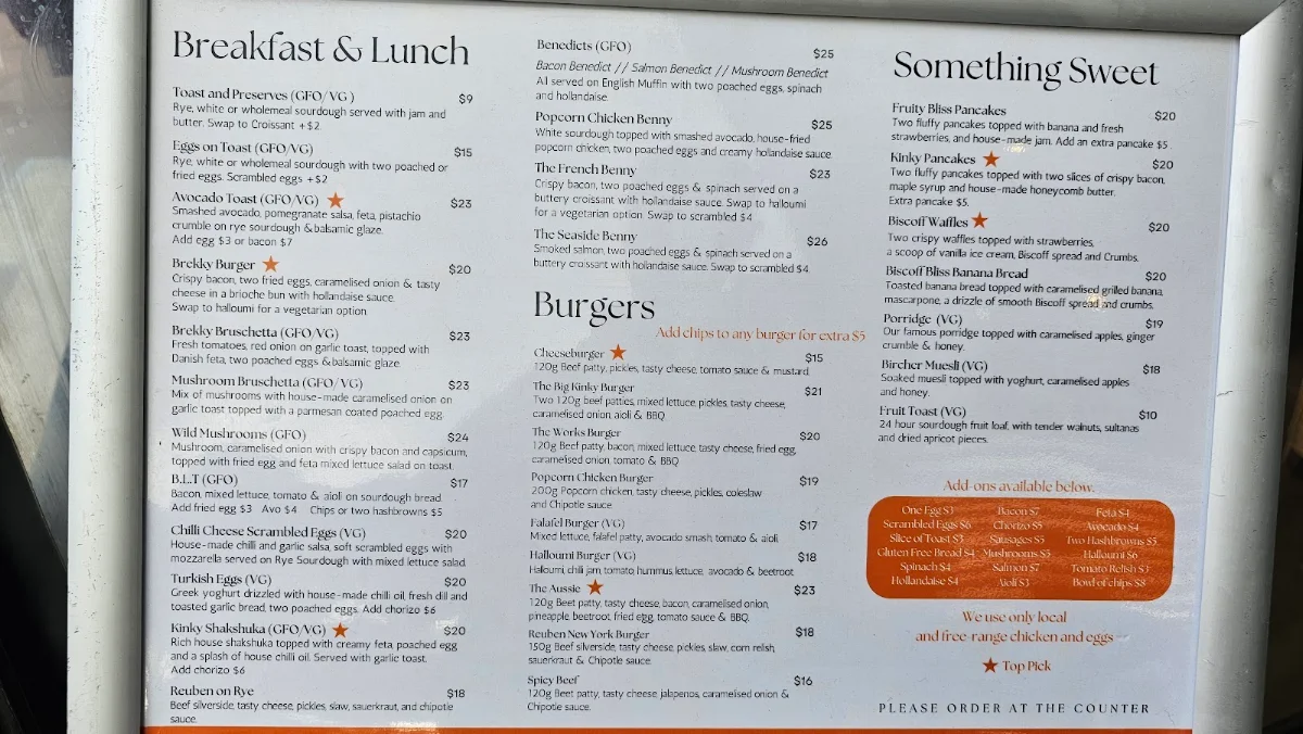 Menu, Kinky Lizard Cafe Como