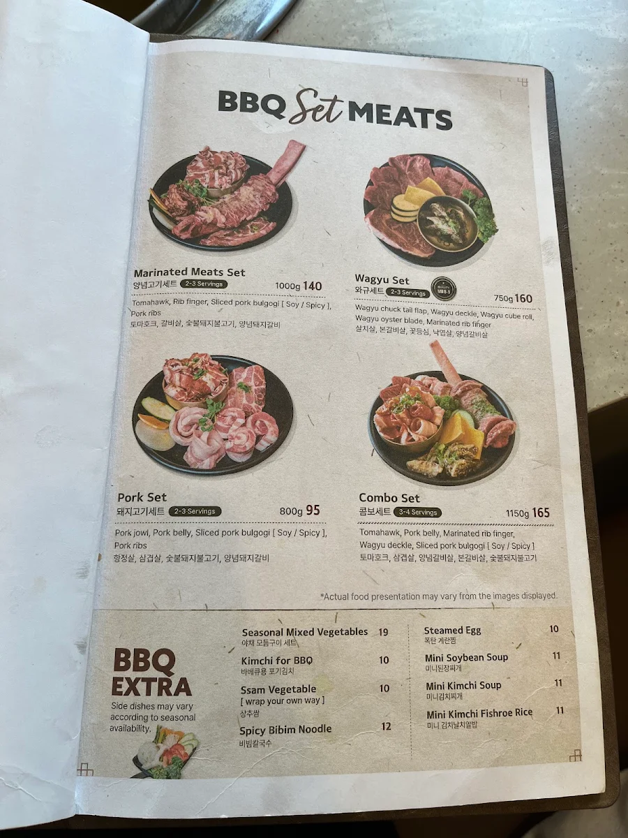 Menu, Dadam Korean BBQ