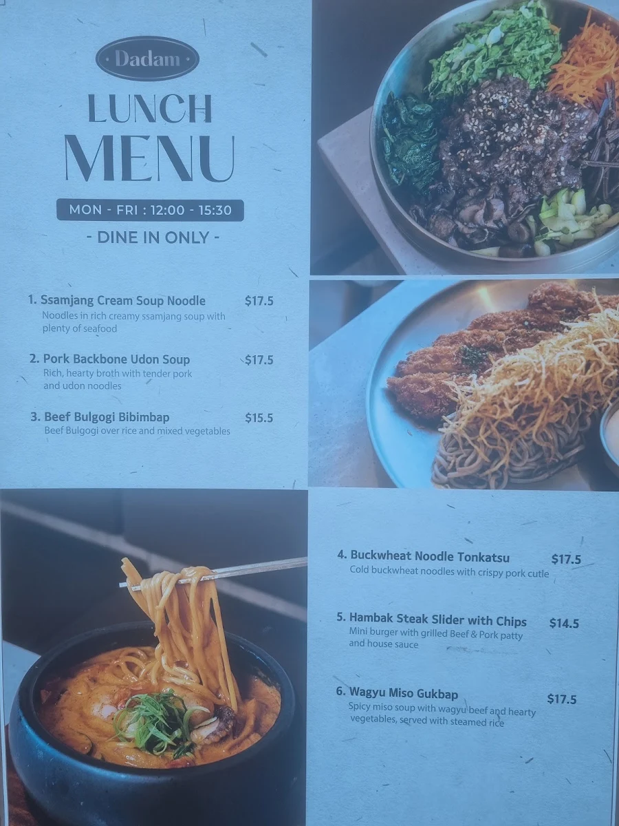 Menu, Dadam Korean BBQ