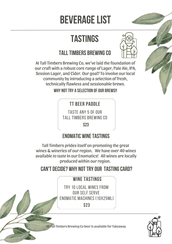 Menu, Tall Timbers Manjimup