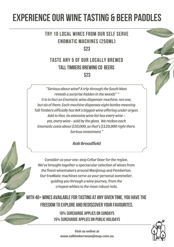 Menu, Tall Timbers Manjimup