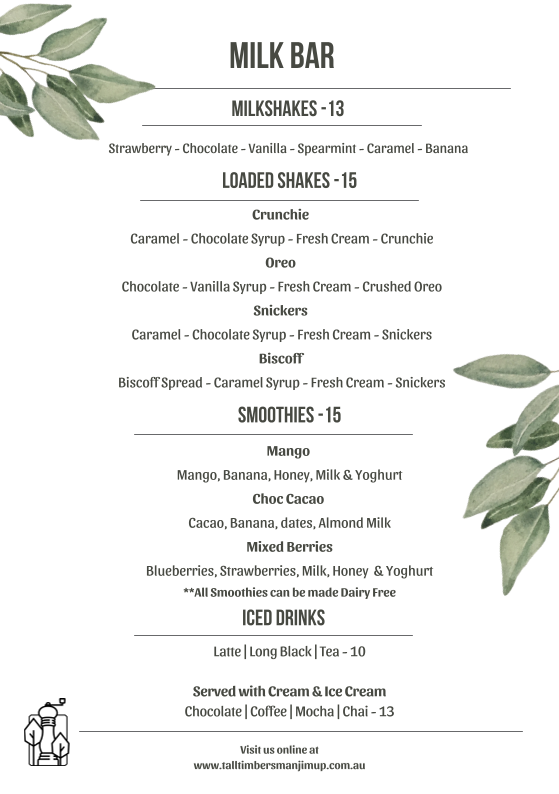 Menu, Tall Timbers Manjimup