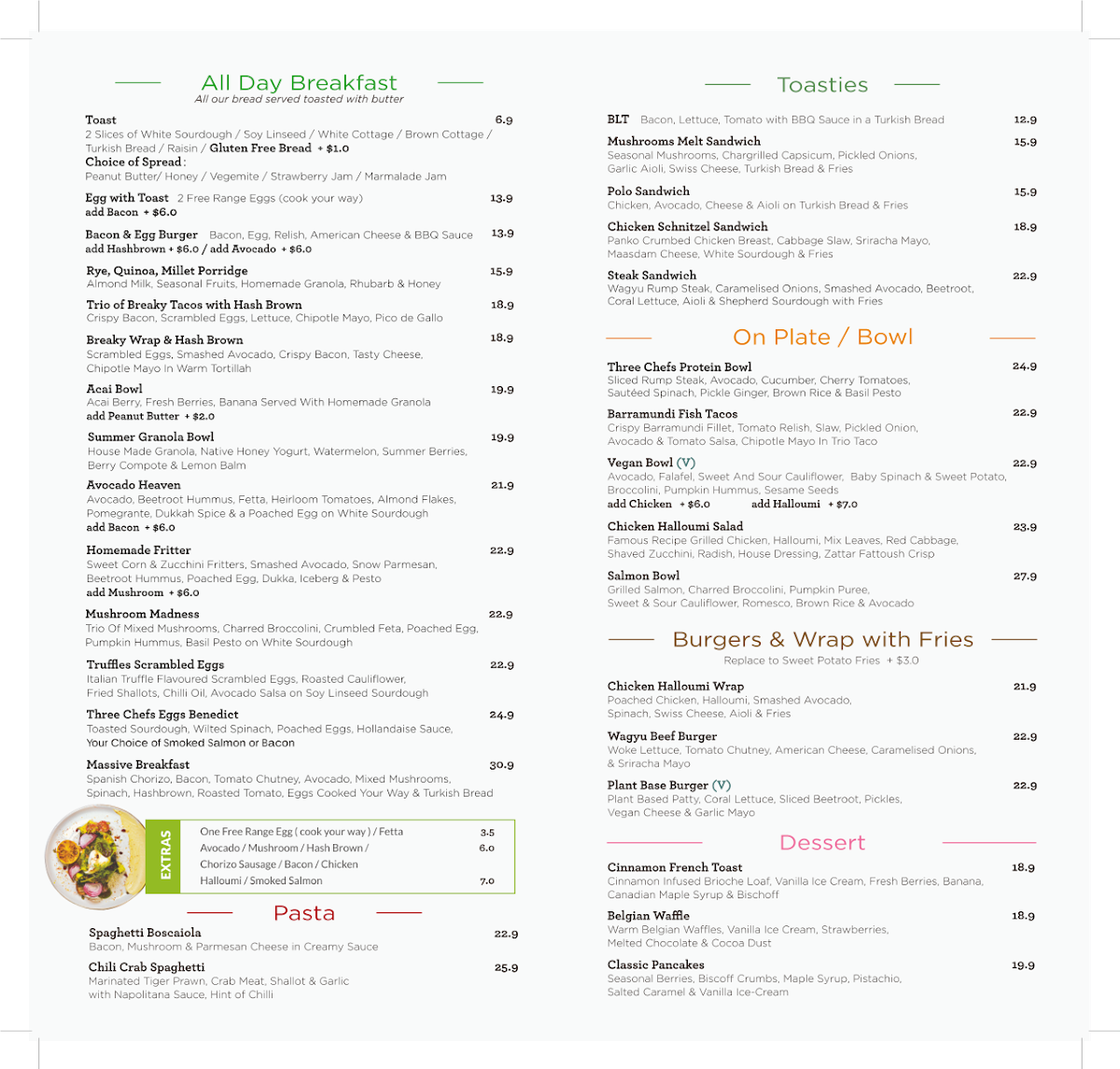 Menu, Cafe Three Chefs & Co Macquarie Centre
