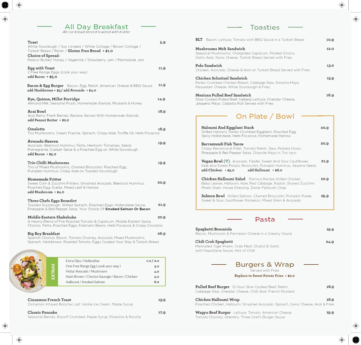 Menu, Cafe Three Chefs & Co Macquarie Centre