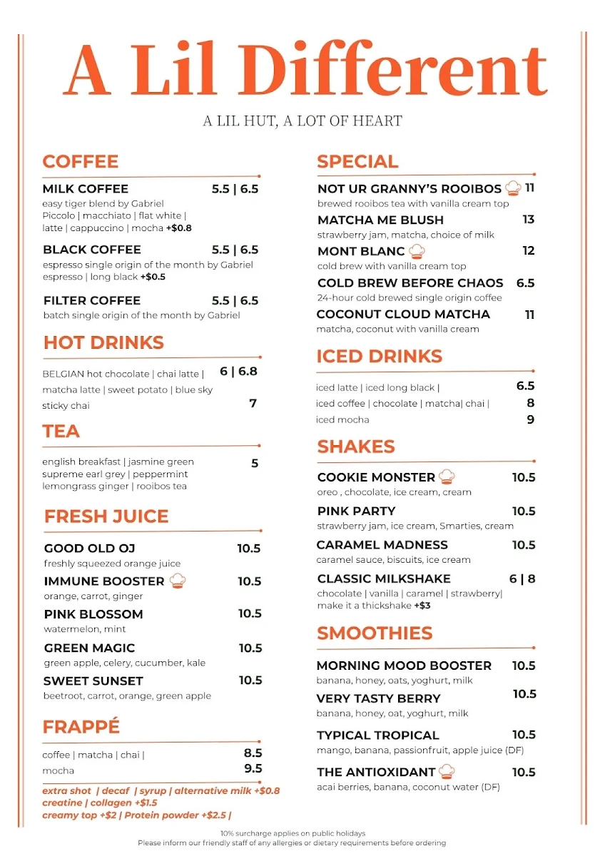 Menu, The Lil Hut Bakery