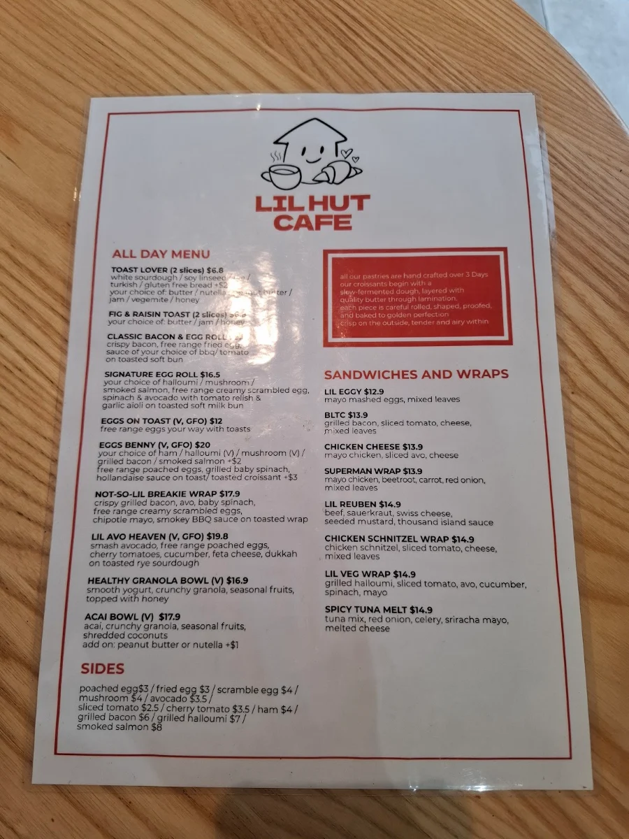 Menu, The Lil Hut Bakery