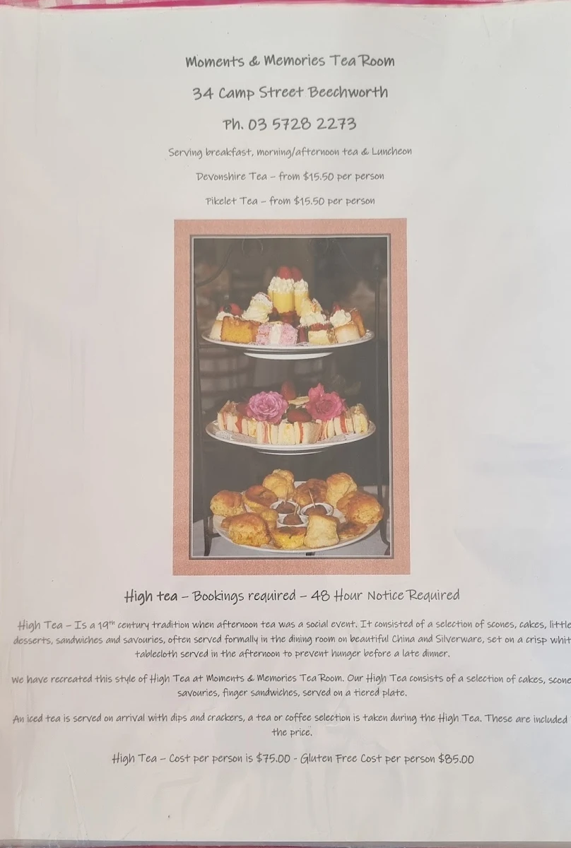 Menu, Moments & Memories Tea Room