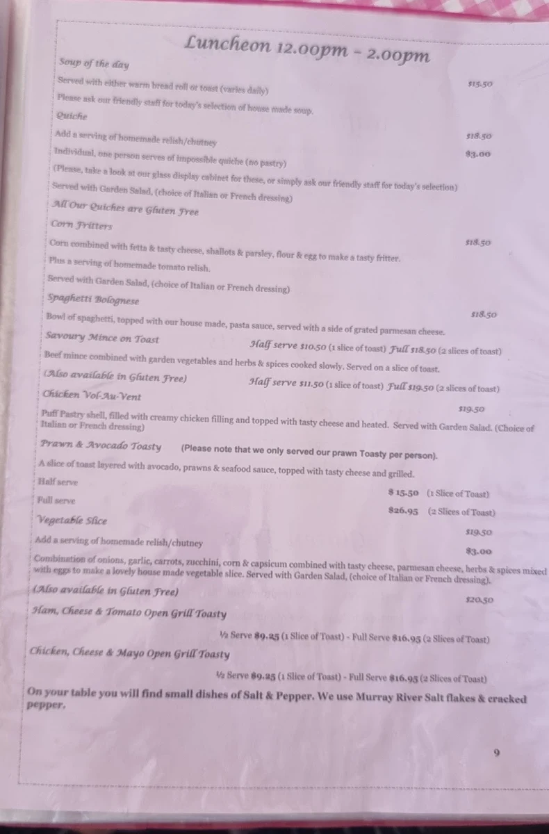 Menu, Moments & Memories Tea Room
