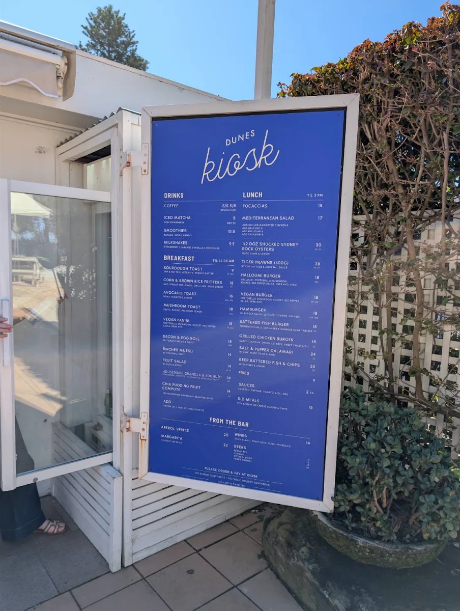 Menu, Dunes Palm Beach