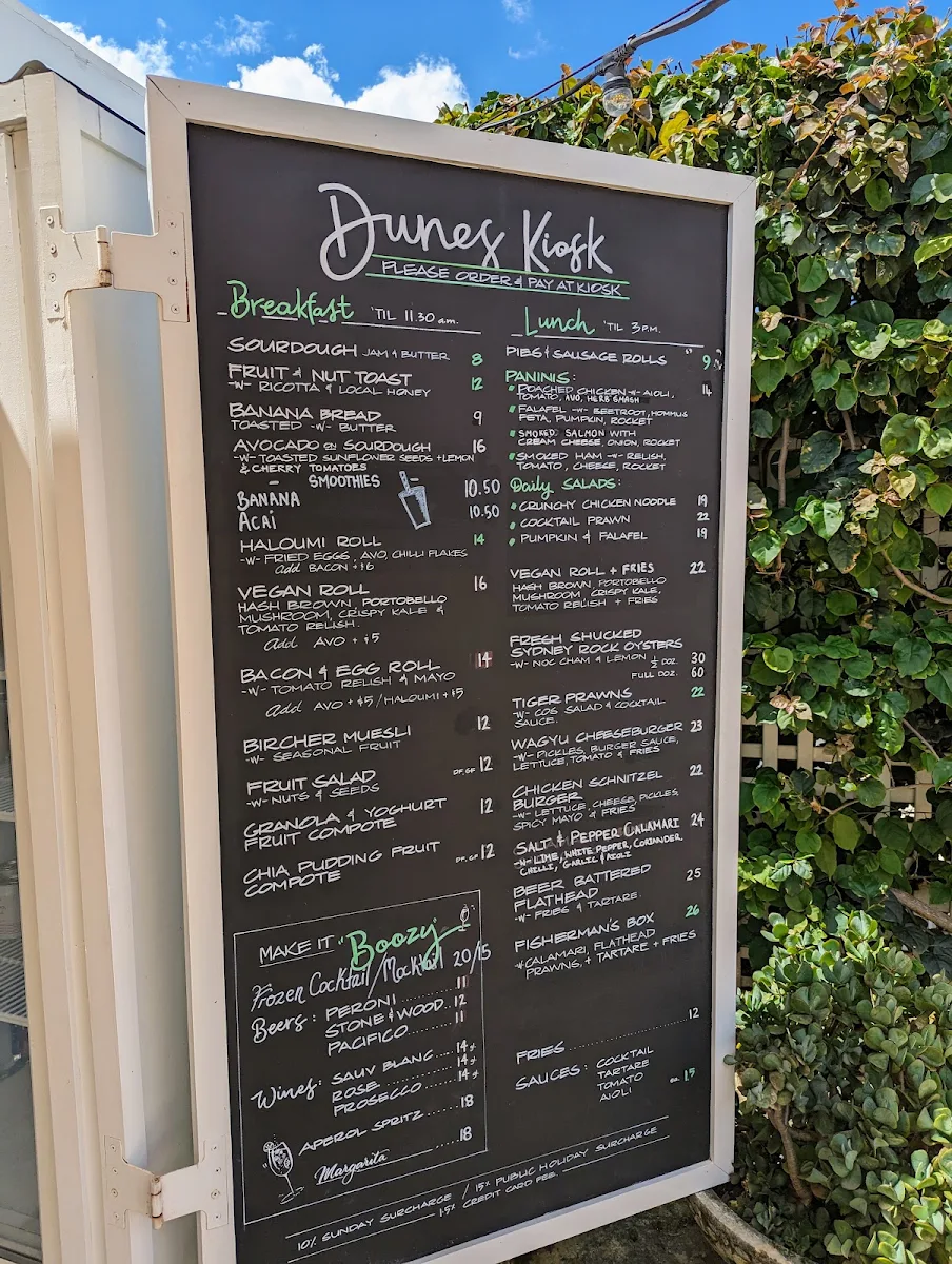 Menu, Dunes Palm Beach