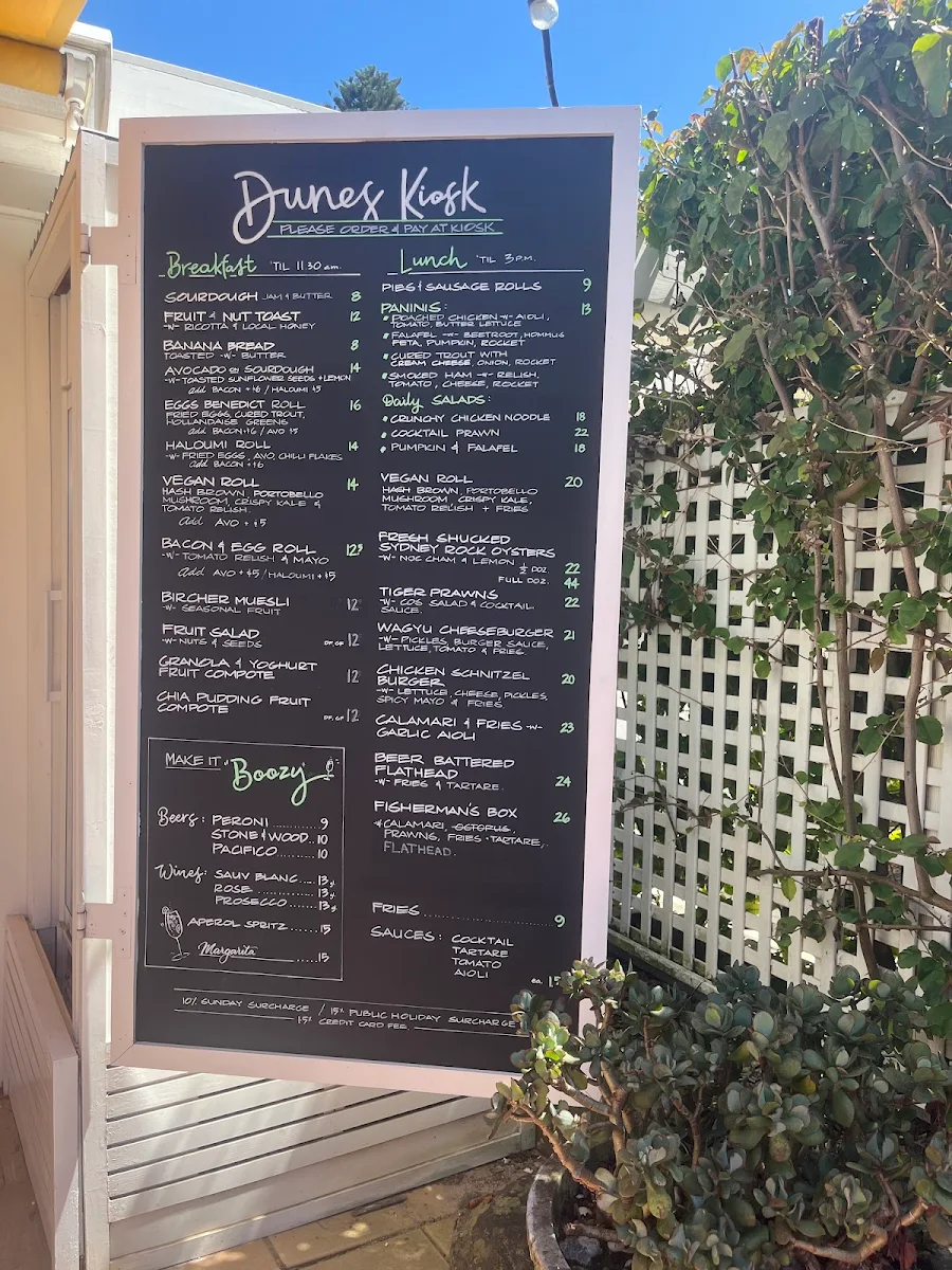 Menu, Dunes Palm Beach