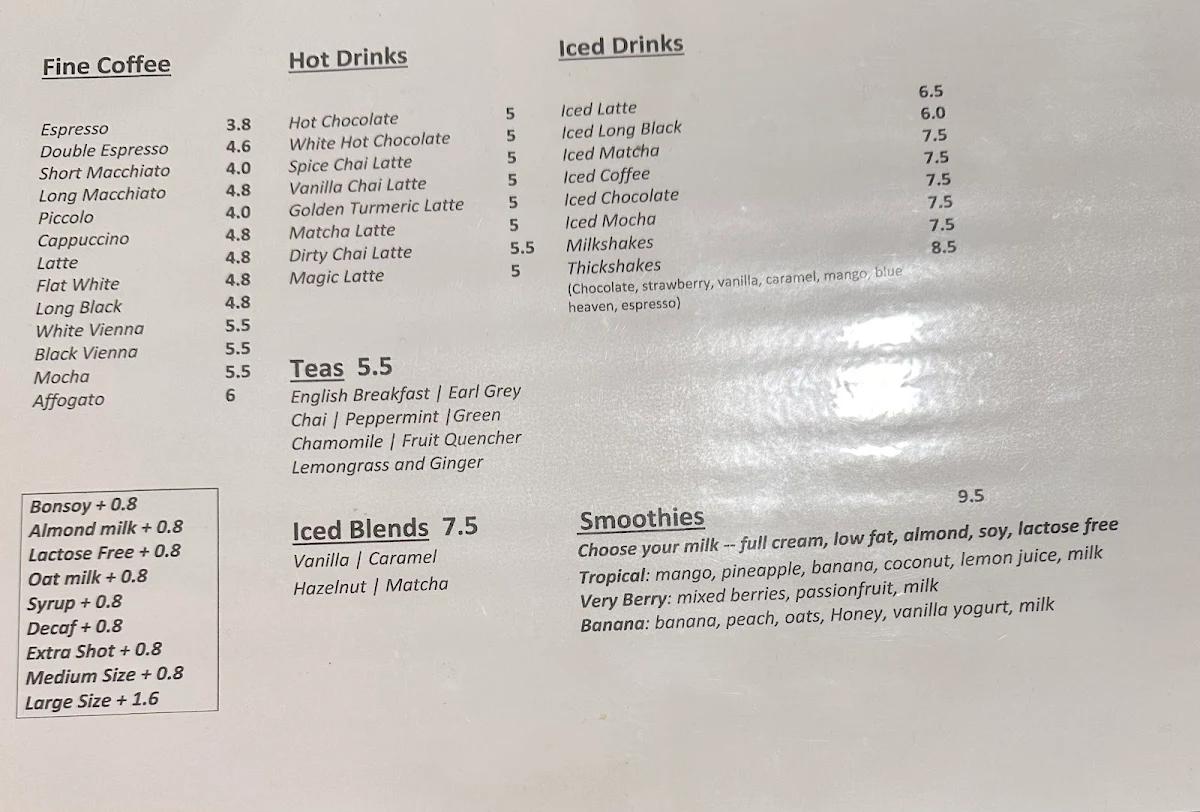 Menu, Koffee Kult Forest Hill Chase