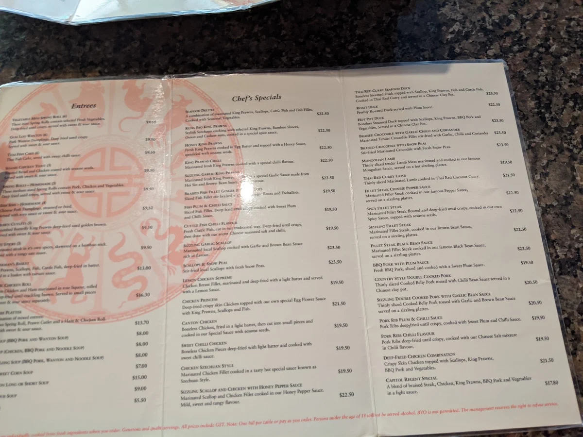 Menu, Capitol Chinese Restaurant