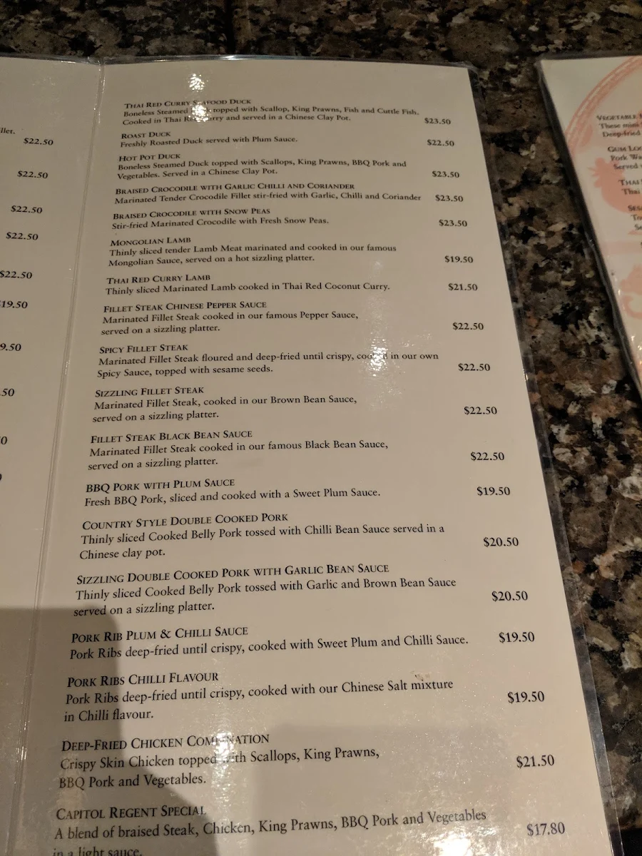 Menu, Capitol Chinese Restaurant
