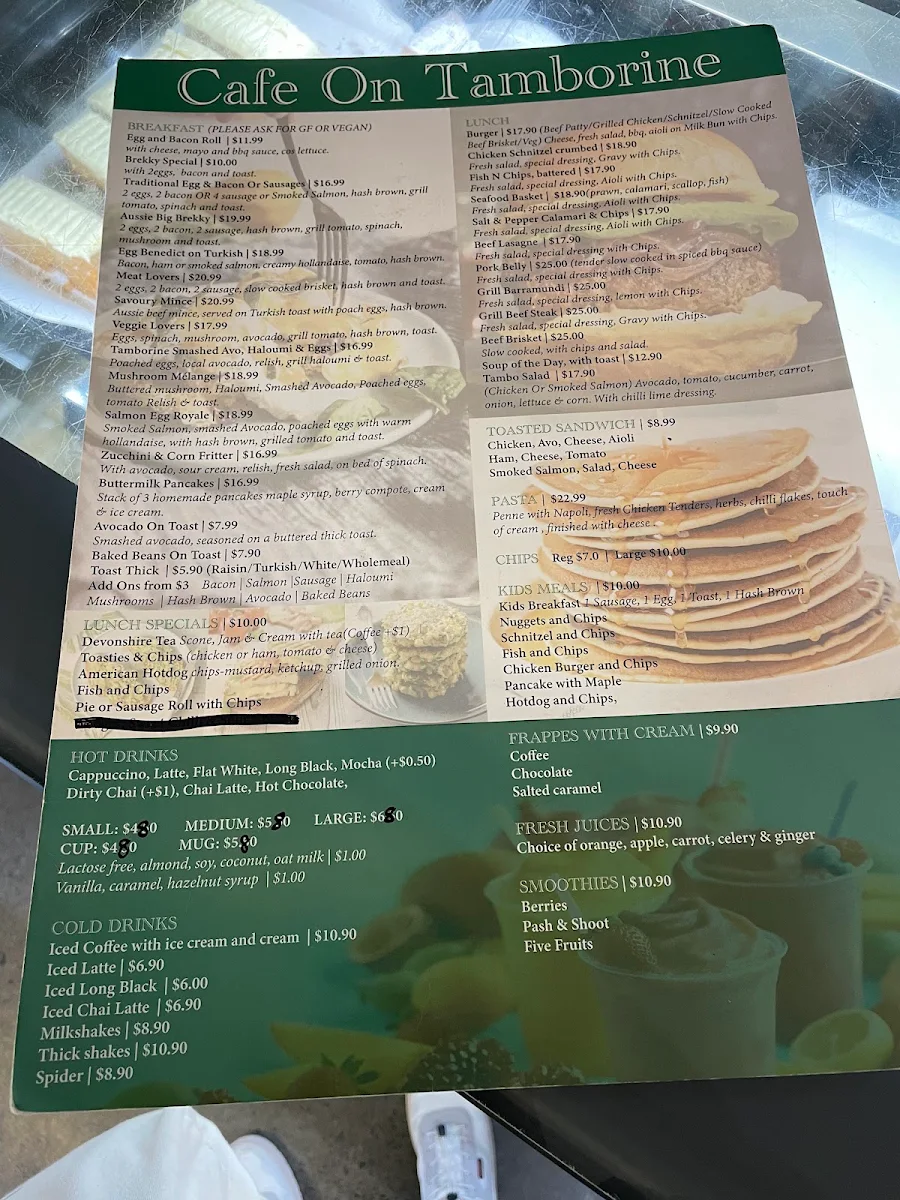 Menu, cafe on tamborine
