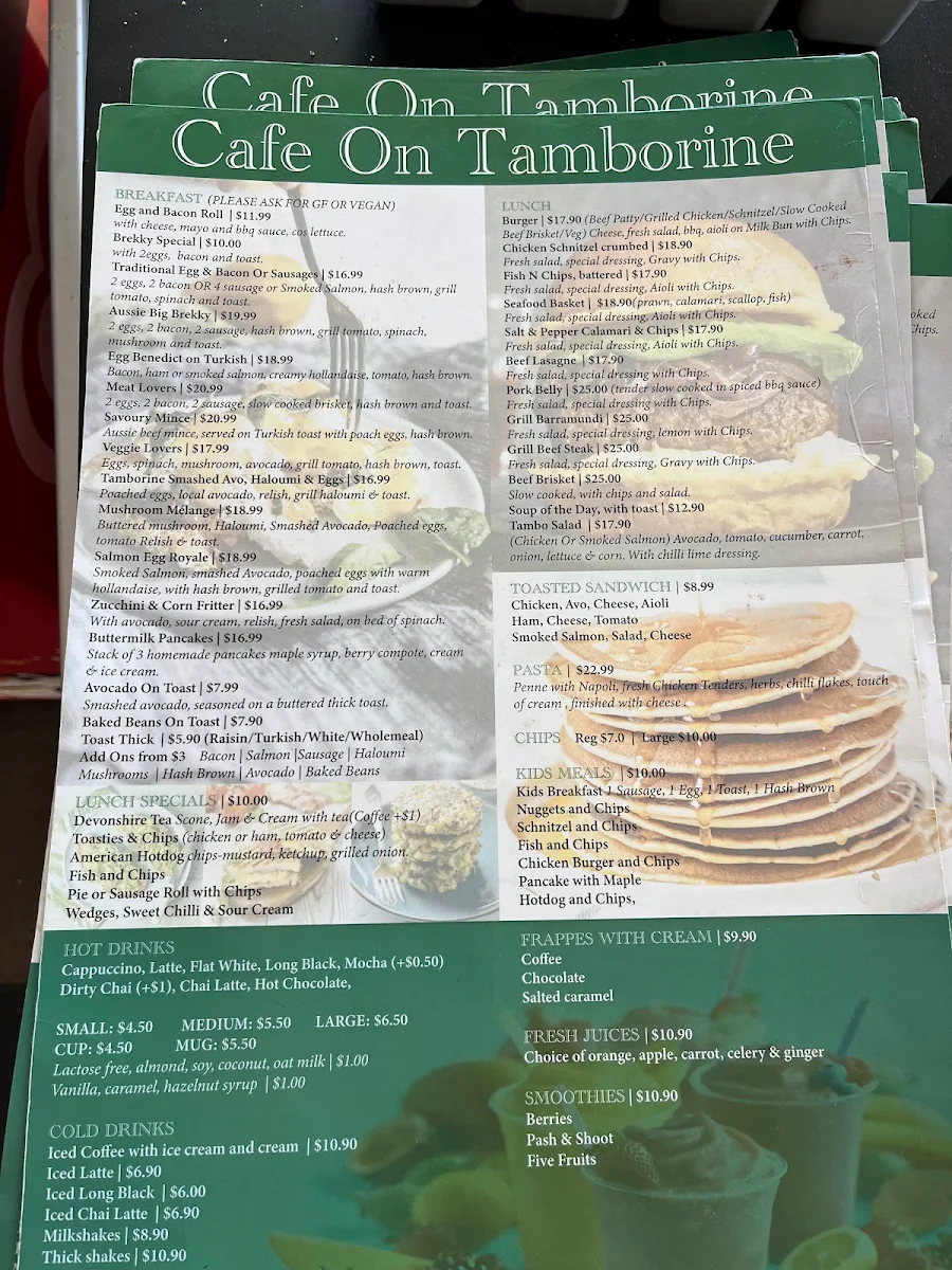 Menu, cafe on tamborine