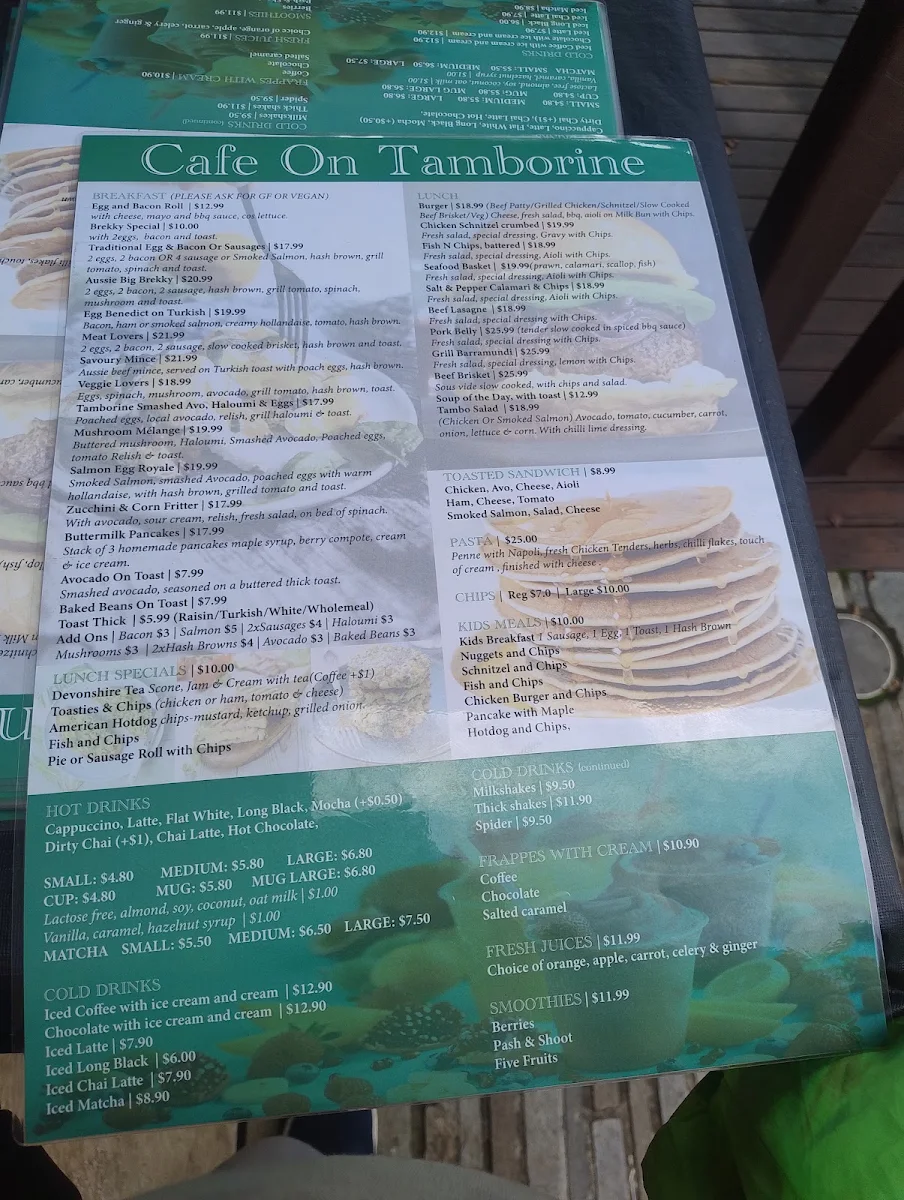 Menu, cafe on tamborine