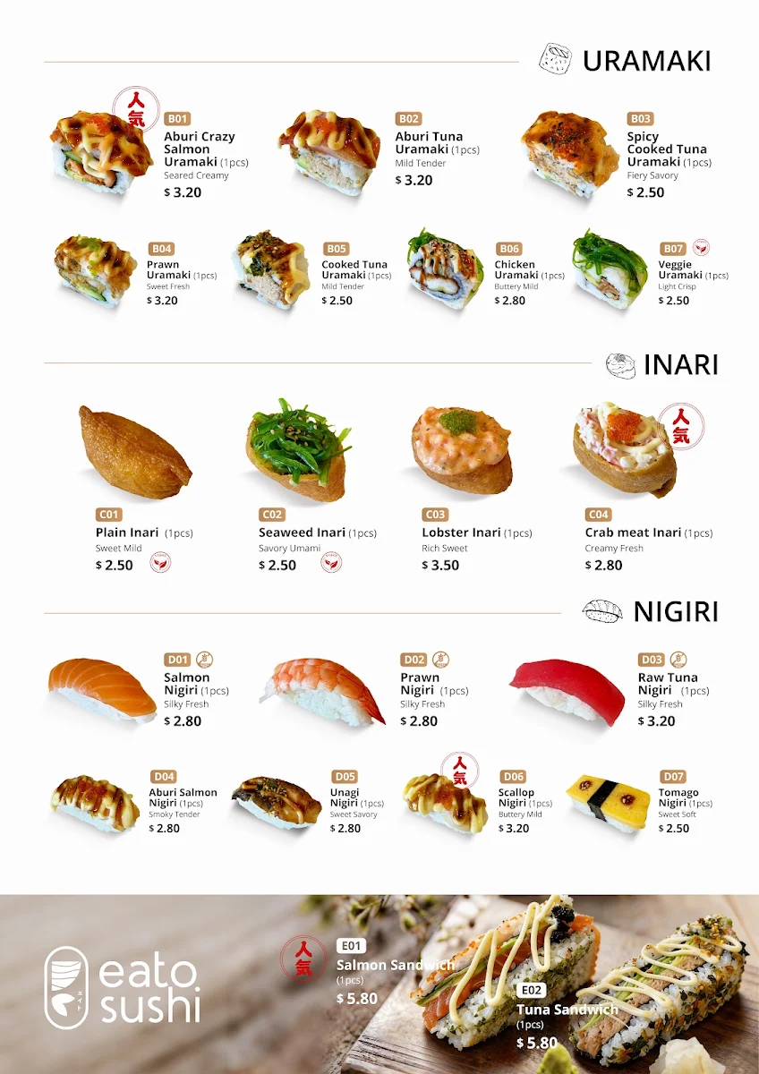 Menu, Eato Sushi