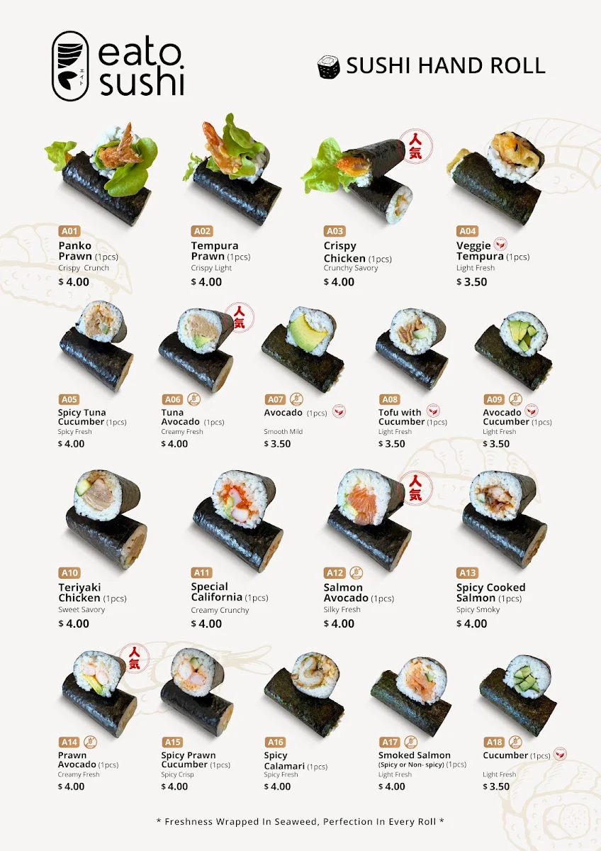Menu, Eato Sushi