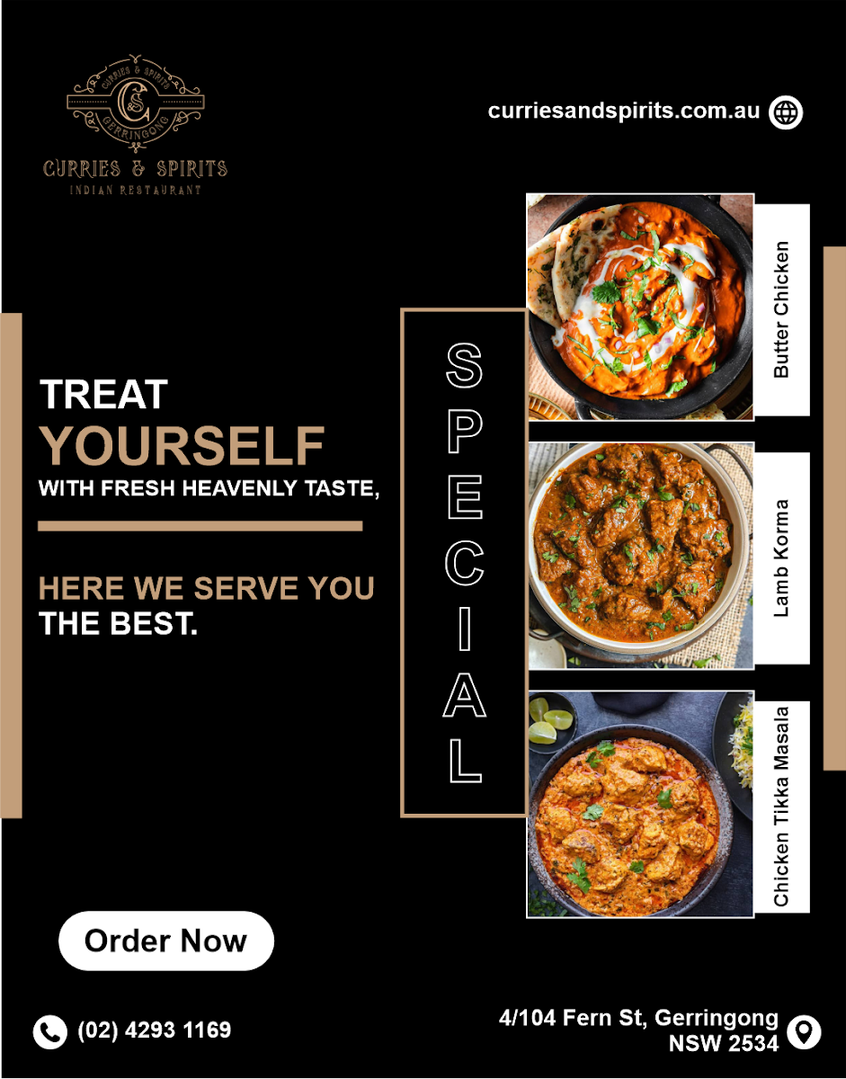 Menu, Curries & Spirits