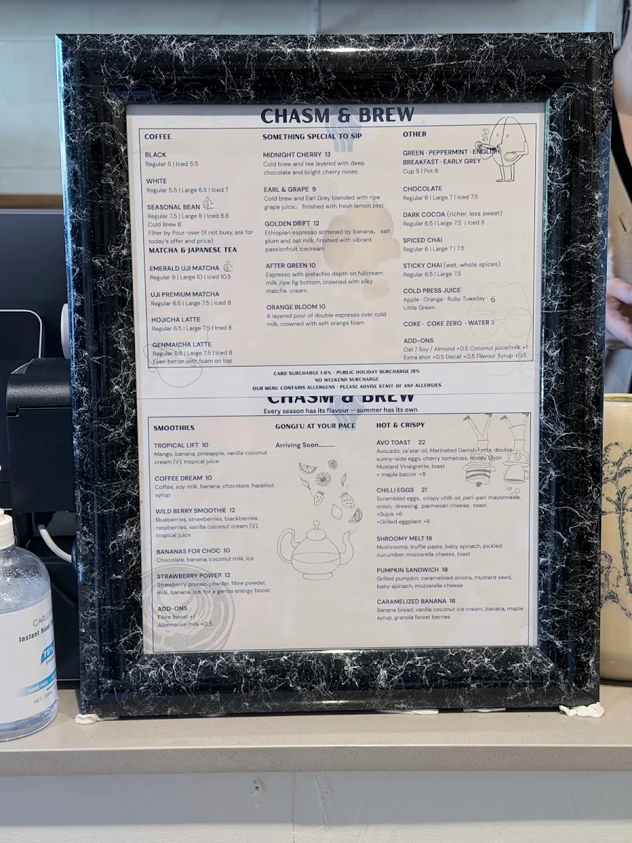 Menu, Chasm & Brew
