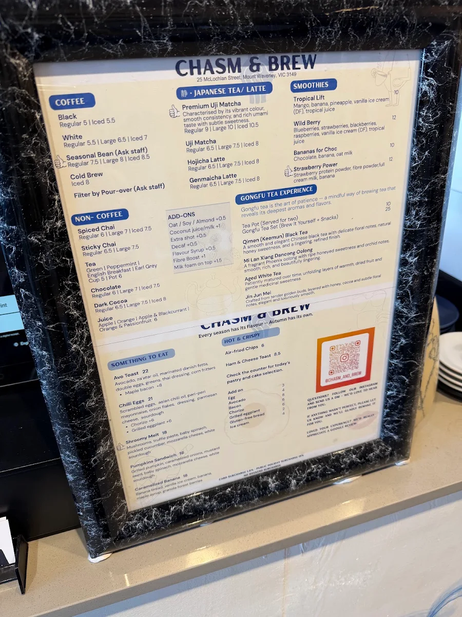 Menu, Chasm & Brew
