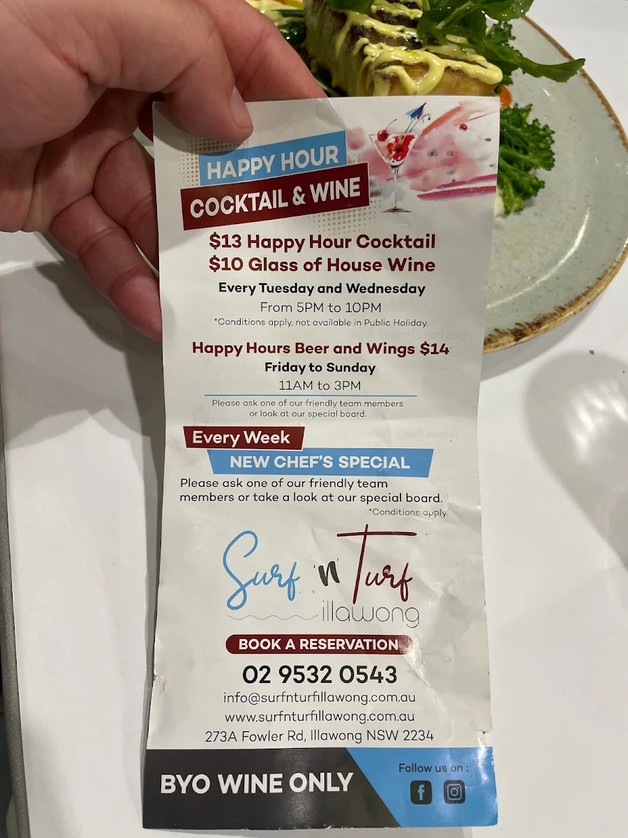 Menu, Surf 'n' Turf Illawong