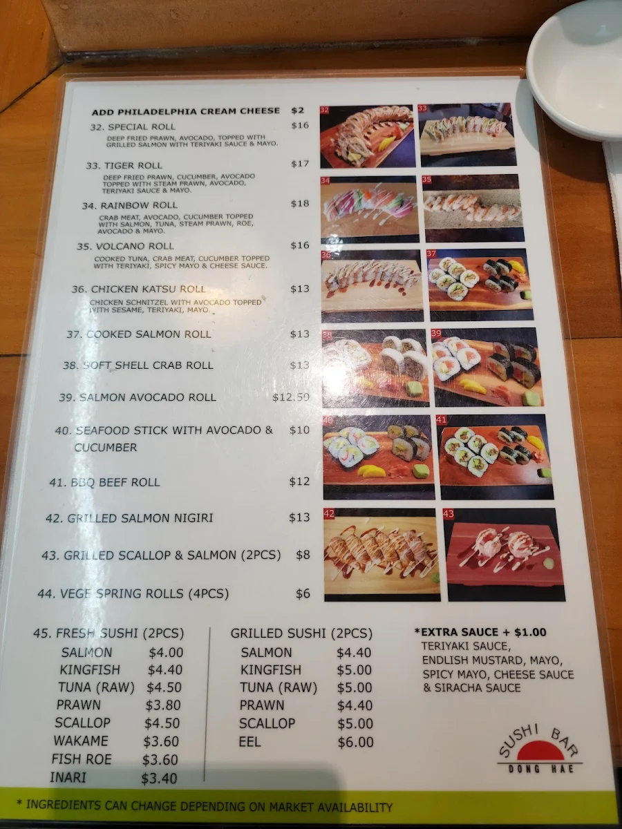 Menu, Dong Hae Sushi Bar