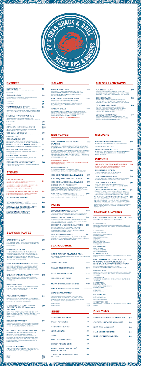 Menu, CJ's Crab Shack & Grill