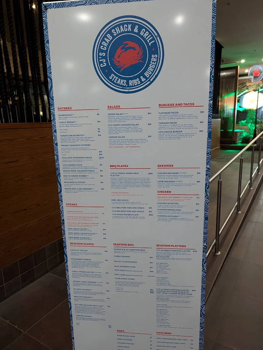 Menu, CJ's Crab Shack & Grill