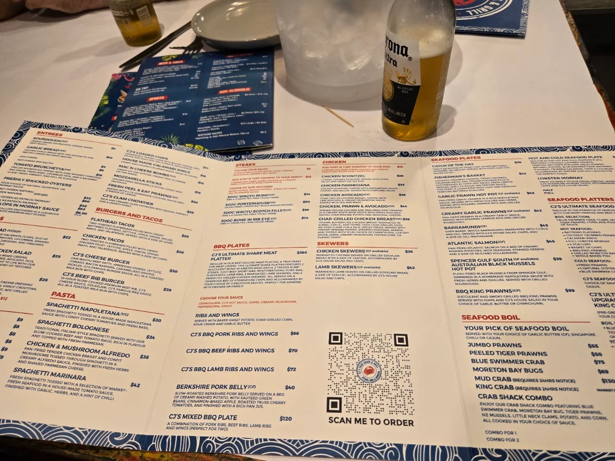 Menu, CJ's Crab Shack & Grill